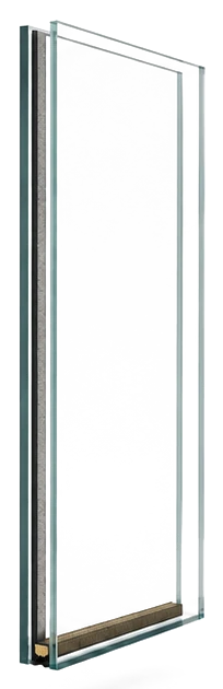 Double-glazed sealed unit edge, showing the warm-edge spacer bar