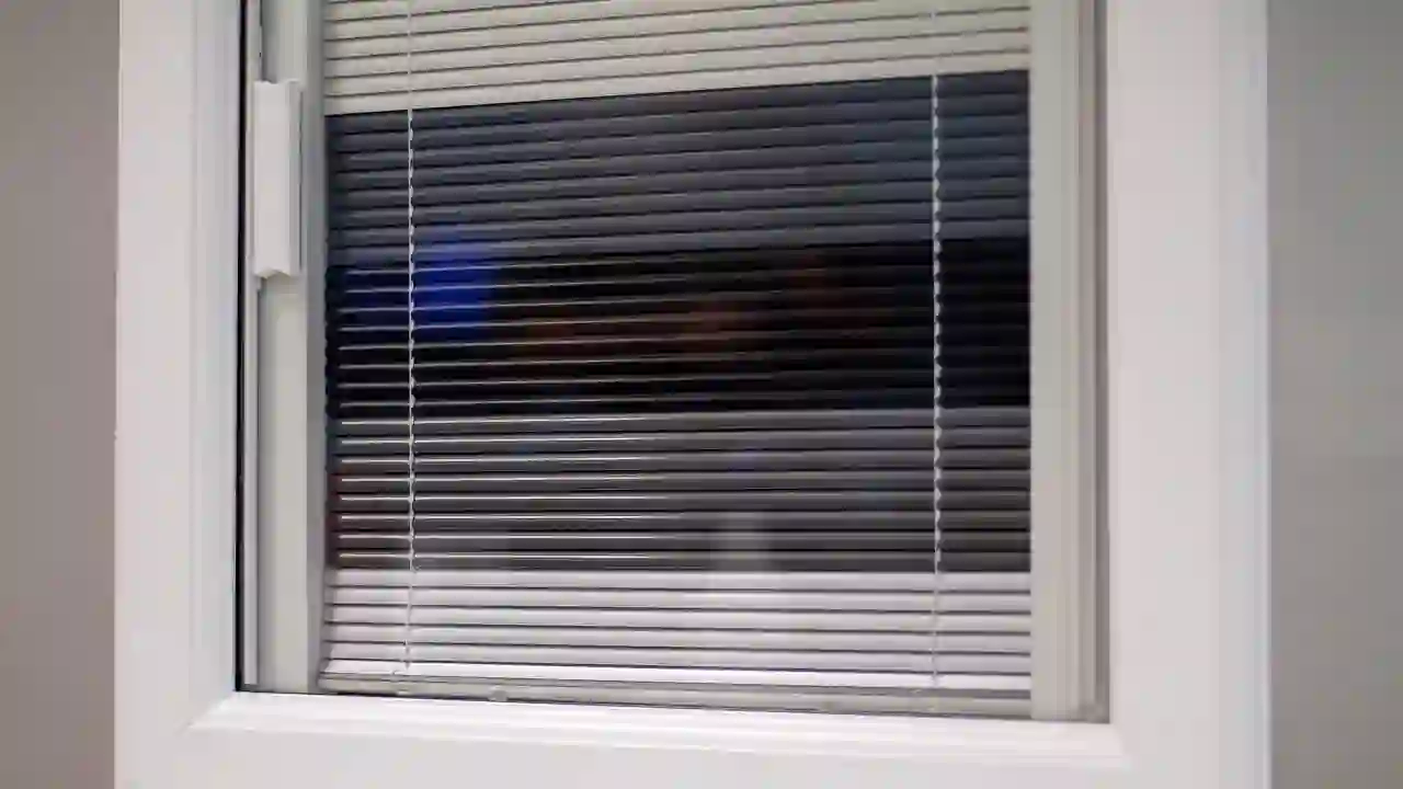 Close-up of integral blinds fitted between glass panes