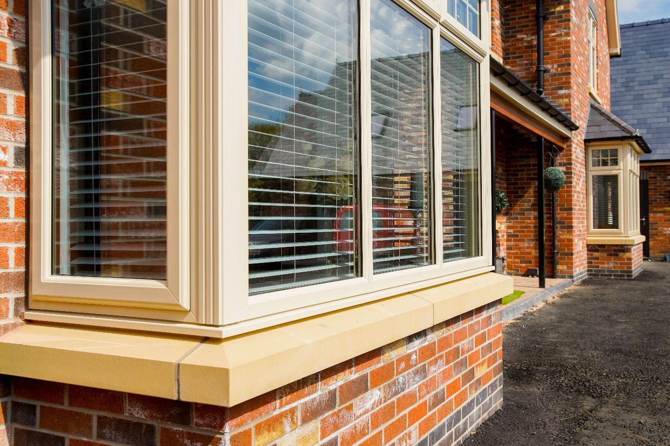 Casement bay window installation with integral blinds